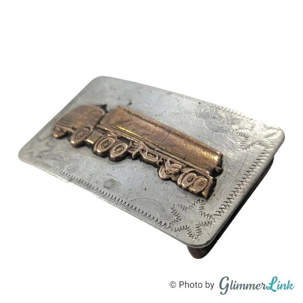 Vintage 18 Wheeler Fuel Truck Two Tone Nickel Silver Belt Buckle